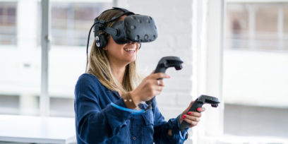 Young woman wearing a vr headset